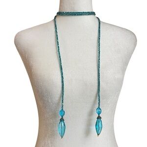 Heidi Daus Blue AB Beaded Crystal Sparkle Lariat Extra Long Necklace